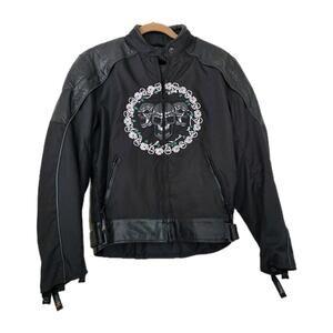 Xelement Skull Moto Jacket Womens L Black Roses Motorcycle Biker Embroidered